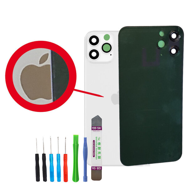 Für iPhone 11 Pro Max Akkudeckel Backcover Rückcover Rückoberschale Mit Kameraglas weiss + WerkzeugSet