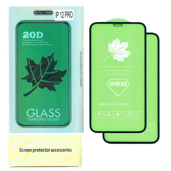 2x 20D Displayschutzglas für iPhone 12 / 12 Pro tempered glass Schutzglas 9H Schutzfolie Displayschutz