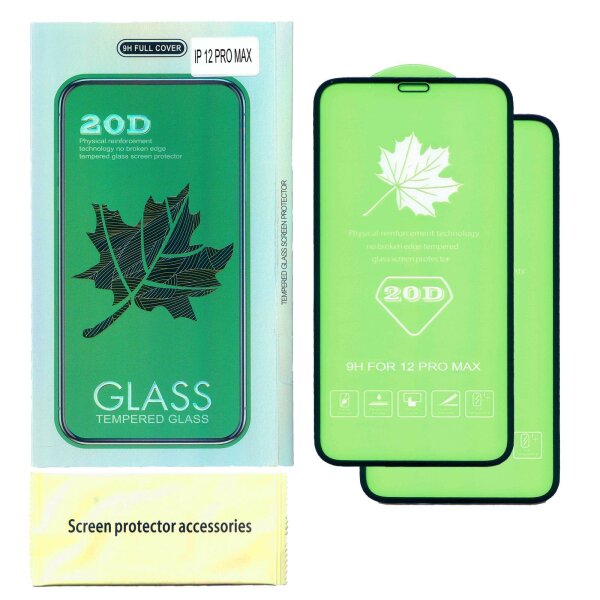 2x 20D Displayschutzglas für iPhone 12 Pro Max tempered glass Schutzglas 9H Schutzfolie Displayschutz mit Box