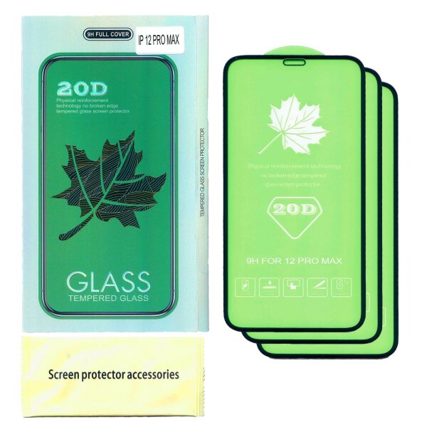 3x 20D Displayschutzglas für iPhone 12 Pro Max tempered glass Schutzglas 9H Schutzfolie Displayschutz