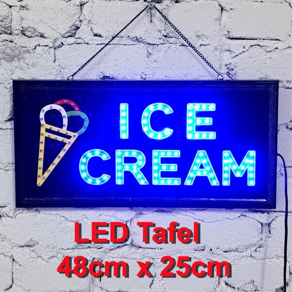 Leuchttafel Lichtafel Leuchtschild Werbung Werbeschild LED ICE CREAM 48x25cm Reklame Werbetafel Schild