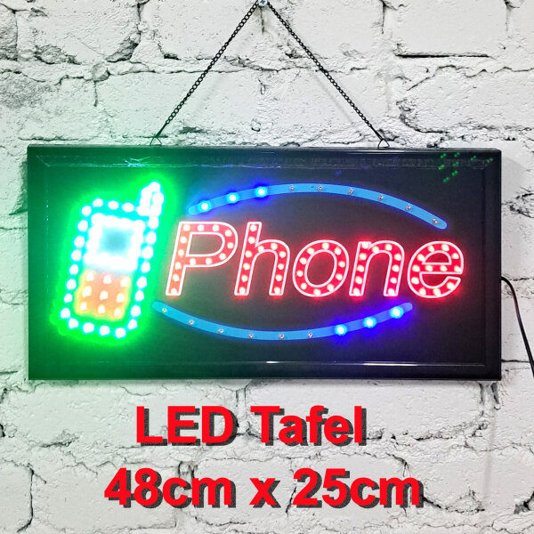 Leuchttafel Lichtafel Leuchtschild Werbung Werbeschild LED PHONE 48x25cm Reklame Werbetafel Schild