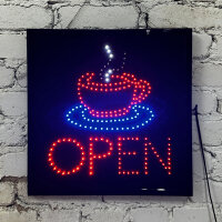 Werbung Werbeschild LED OPEN 48 x 48 cm Reklame Werbetafel Schild leicht beschädigt