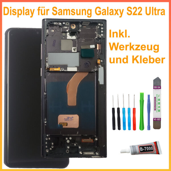 Für Samsung Galaxy S22 Ultra SM-S908 LCD Display TouchScreen Bildschirm schwarz auf Rahmen + TOOL