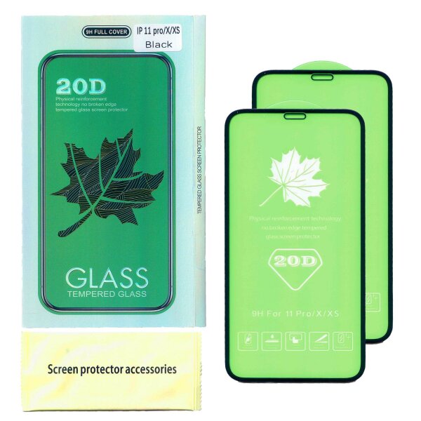 2x Fur iPhone 10 / X / XS / 11 PRO 20D Schutzglas Tempered glass 9H Schutzfolie Displayschutz mit 20D Box